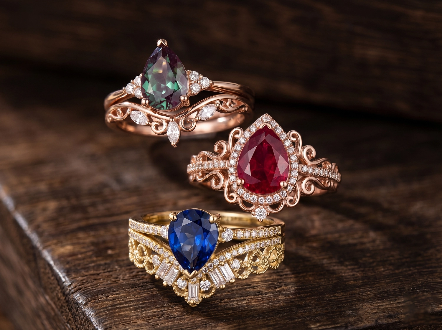 orleone custom vintage lab gemstone ring lab grow ruby sapphire and alexandrite