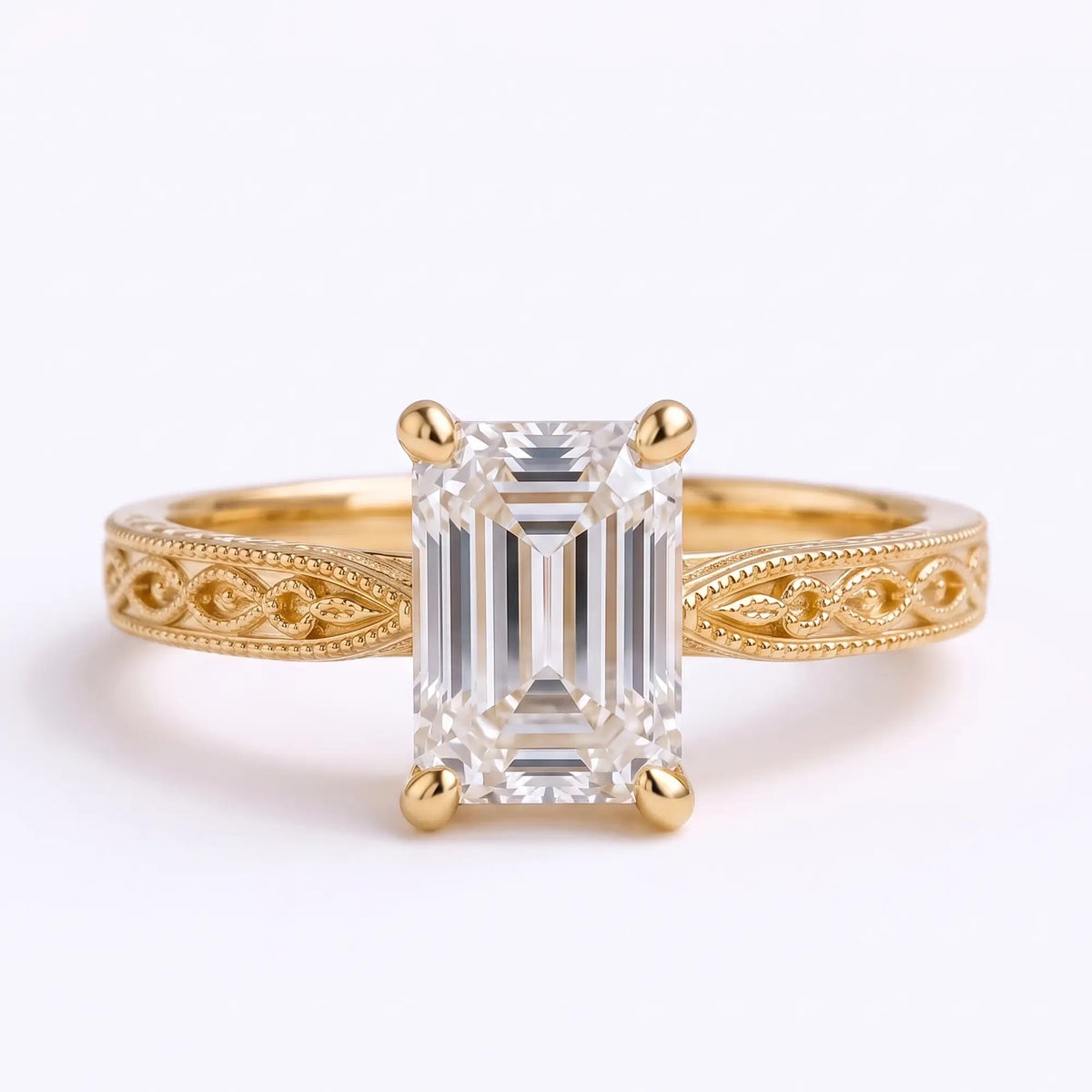 Front view of Virelle emerald-cut lab-grown diamond solitaire ring