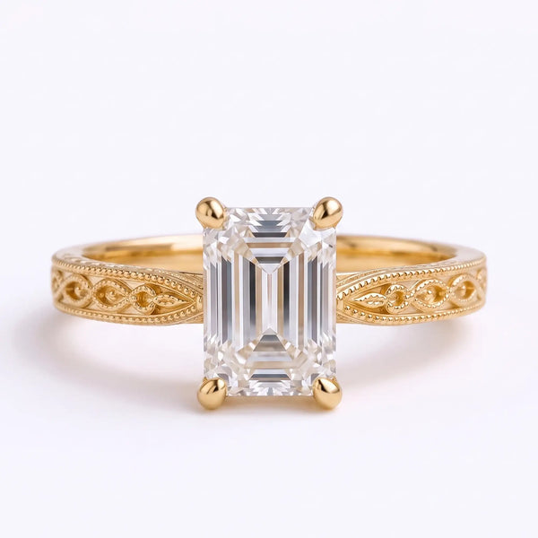 Front view of Virelle emerald-cut lab-grown diamond solitaire ring