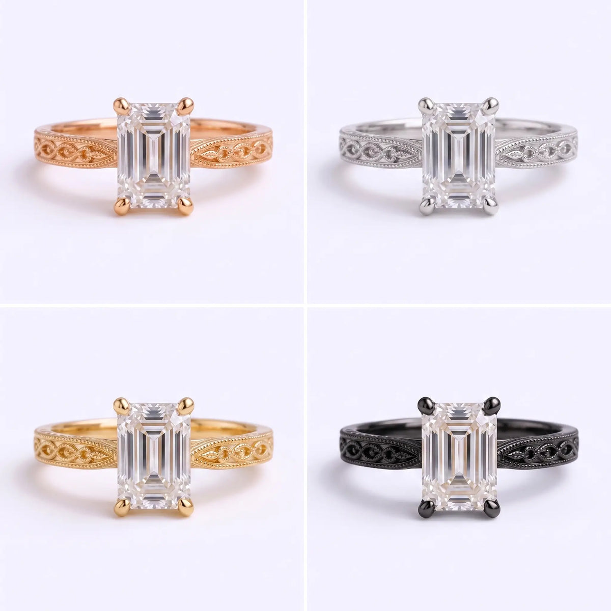 Vintage-inspired emerald-cut diamond solitaire ring in lifestyle setting