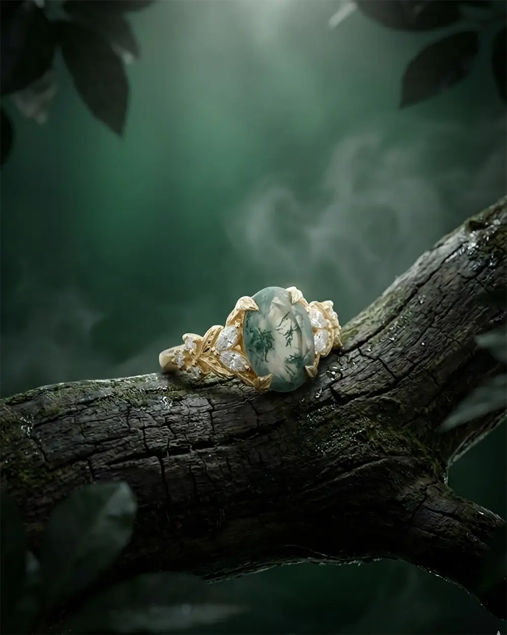 moss agat engagement ring for women gift orleone