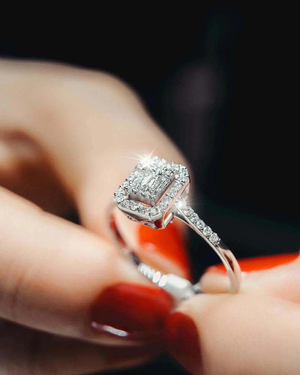 halo ring moissanite ring 18k white gold orleone