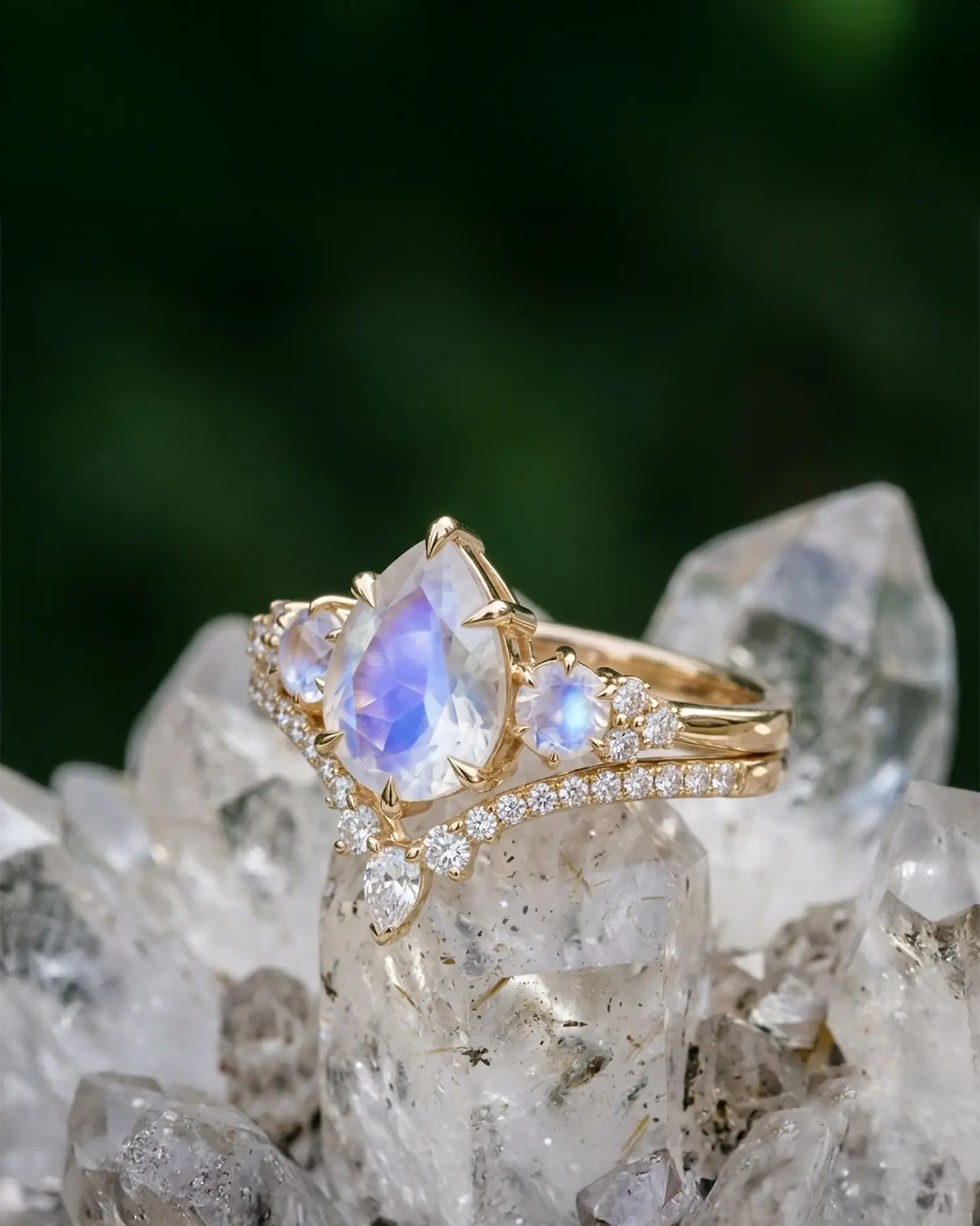 pear moonstone engagement ring set 18k gold rings jewelry orleone