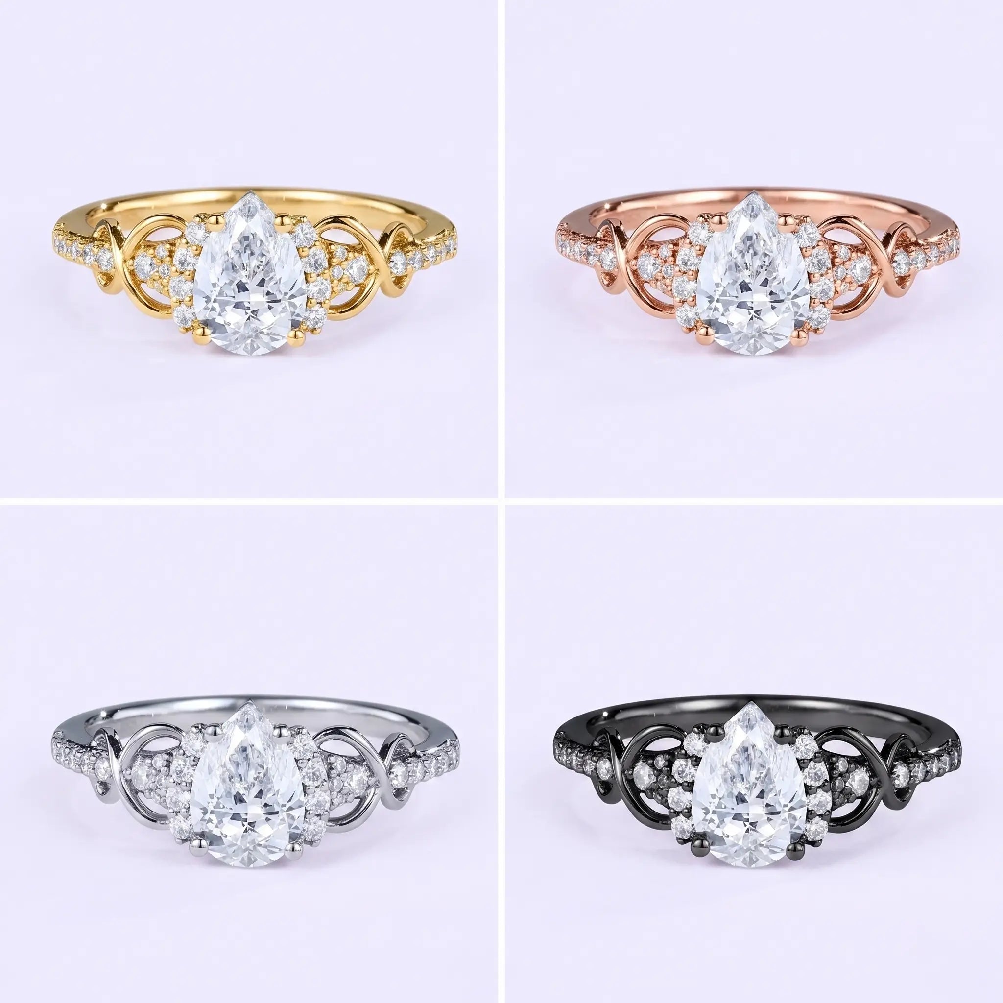 Anillos de Compromiso de Moissanita Corte Pera de 1CT – Anillo de Aniversario Artístico