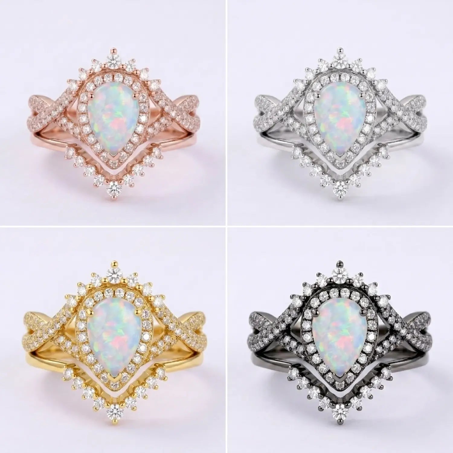 Celestia Loop – 2pc Infinity Halo Opal Engagement Ring Set Pear Cut