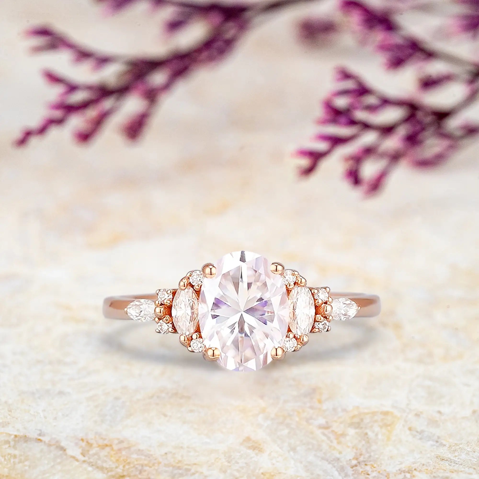 Art Deco Oval Moissanite Cluster Ring Custom Gold Rings for women gift orleone