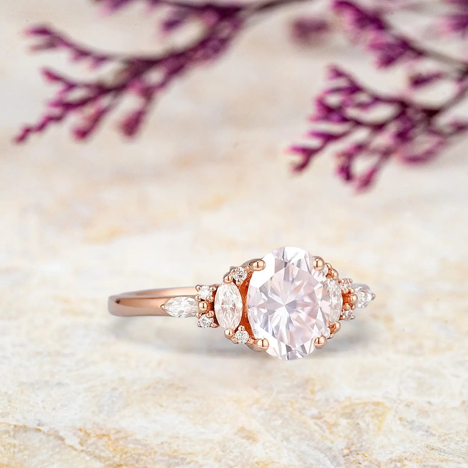 Art Deco Oval Moissanite Cluster Ring Custom Gold Rings for women gift orleone