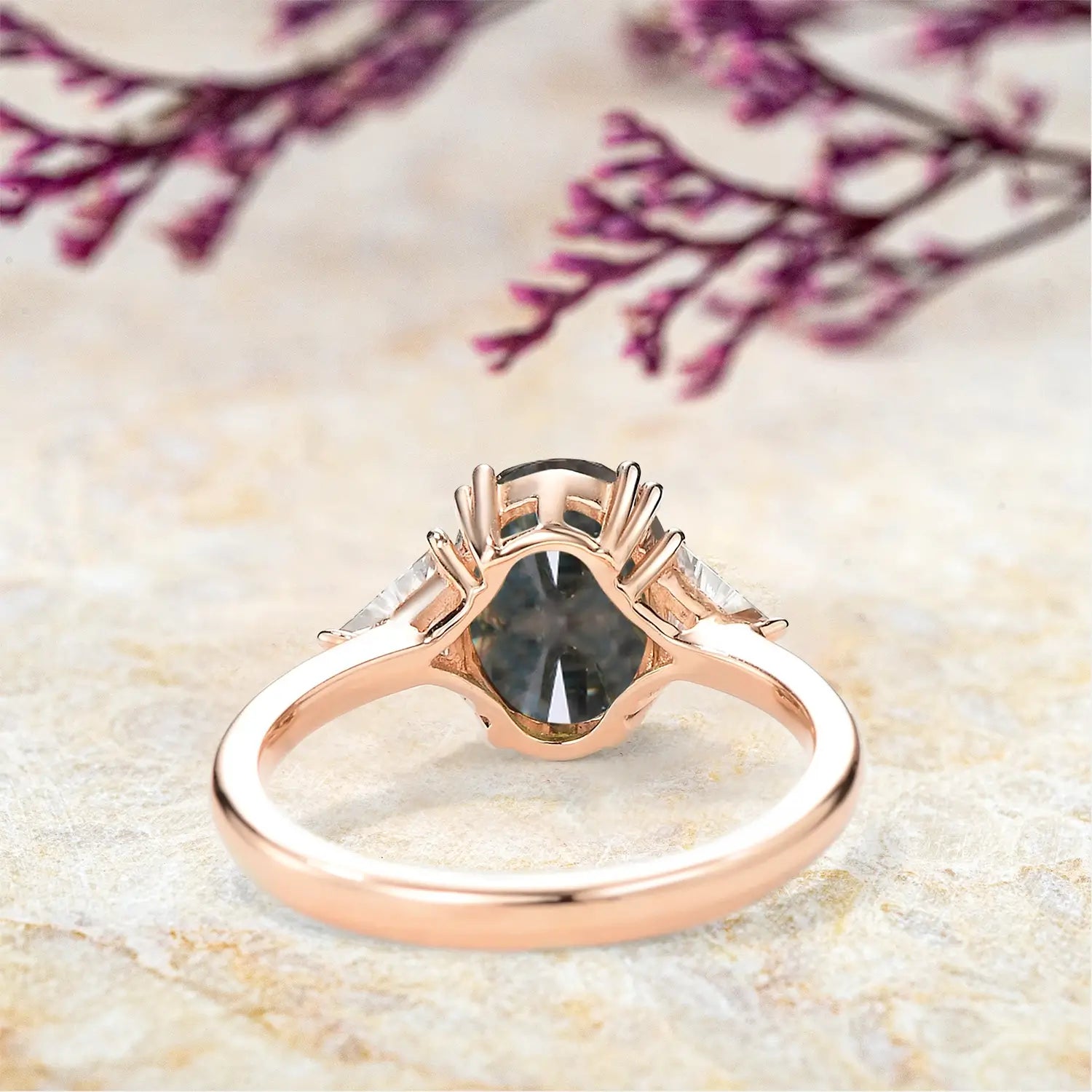 Rose Gold Lab Alexandrite Rings Three-Stone Engagement Ring for Ladies custom jewelry