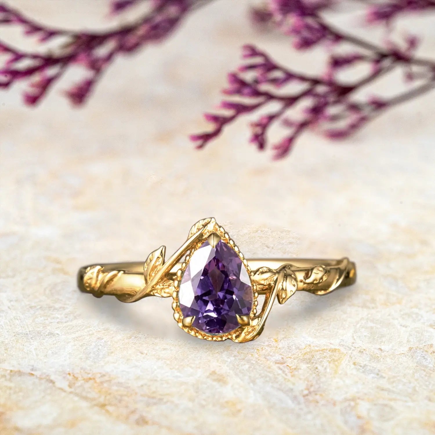 Nature-Inspired Pear Alexandrite Engagement Rings For Ladies anniversary Ring