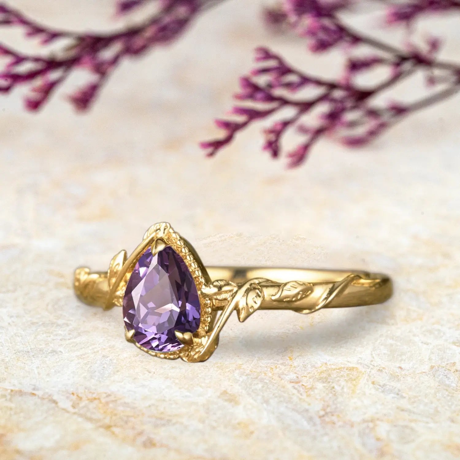 Nature-Inspired Pear Alexandrite Engagement Rings For Ladies anniversary Ring