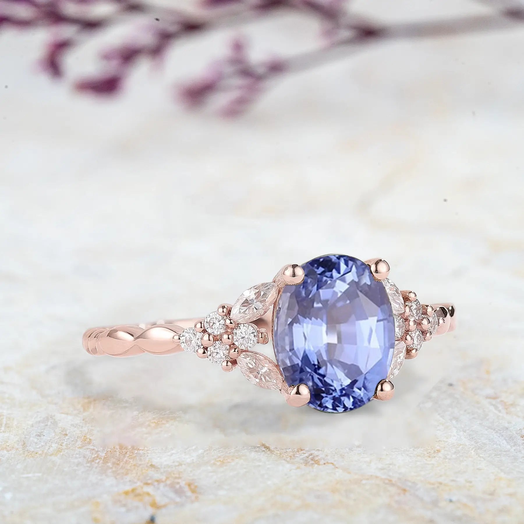 custom rose gold Oval Lab Sapphire Twisted Engagement Ring – September Birthstone orleone