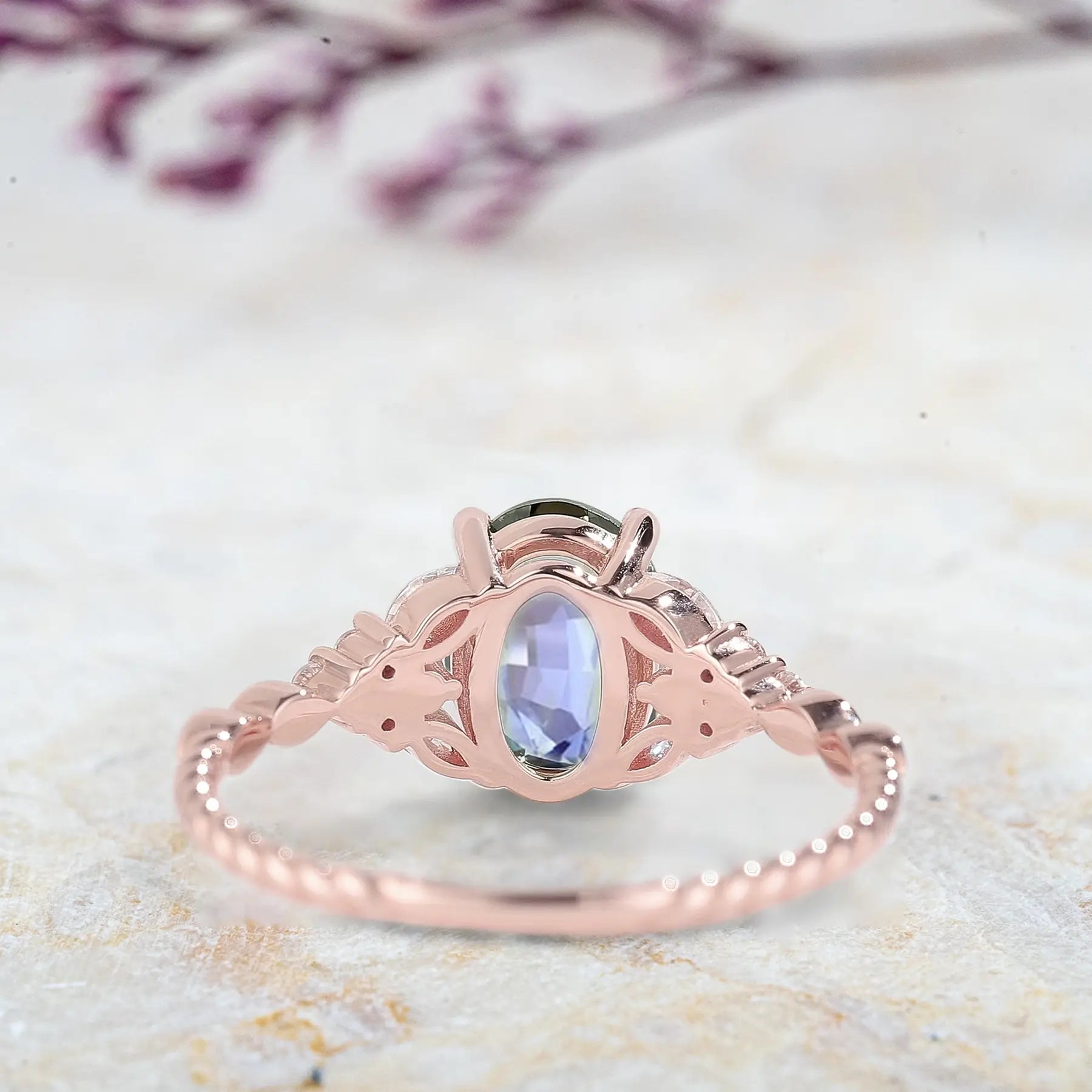 custom rose gold Oval Lab Sapphire Twisted Engagement Ring – September Birthstone orleone