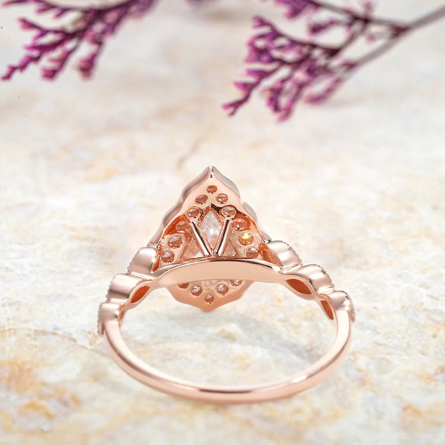 Unique Kite Cut Moissanite Engagement Rings |  Vintage Halo Ring for ladies gift