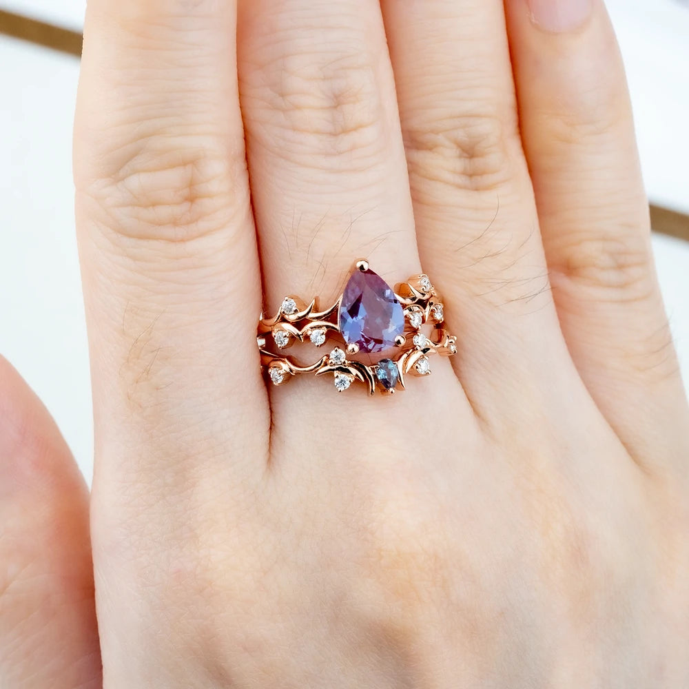 handmade custom Luxurious Unique Alexandrite Twig Engagement Ring – Elegance Bridal Sets for women