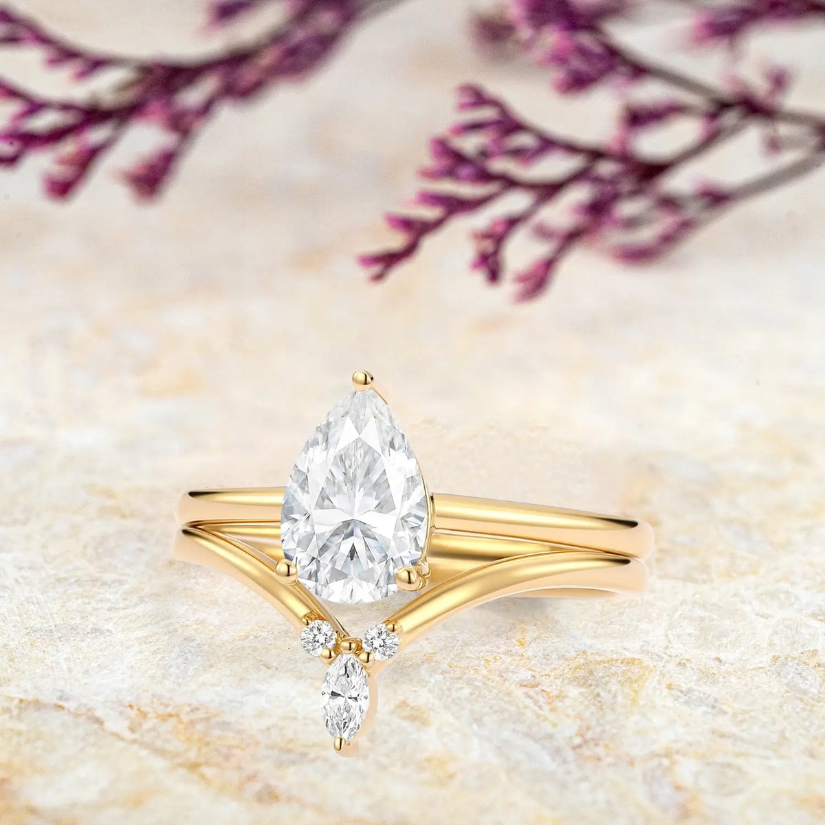 Minimalist Pear-Shaped Moissanite Engagement Ring Set – Bridal Stack jewelry anniversary gift