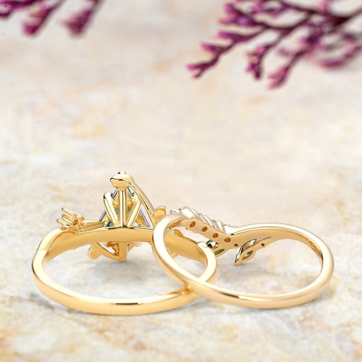 Verdant Leaf Ring - Kite Moss Agate Vine Engagement Ring Set in Gold orleone custom anniversary gift