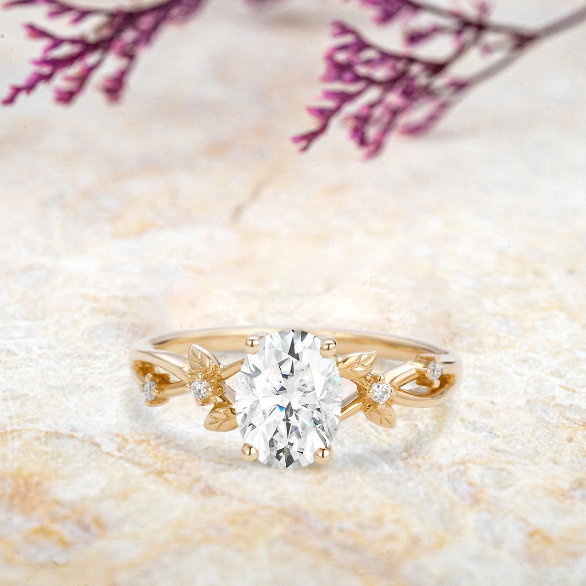 Dewleaf Whisper Oval moissanite Leaf Ring – Handmade Promise Ring anniversary gift for women