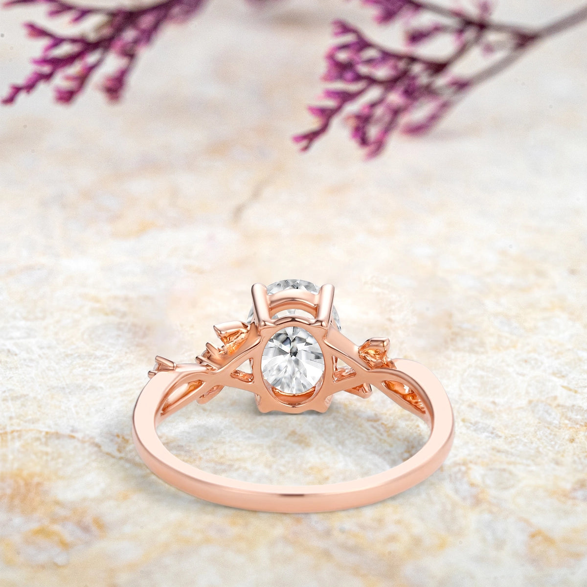 Dewleaf Whisper Oval moissanite Leaf Ring – Handmade Promise Ring anniversary gift for women
