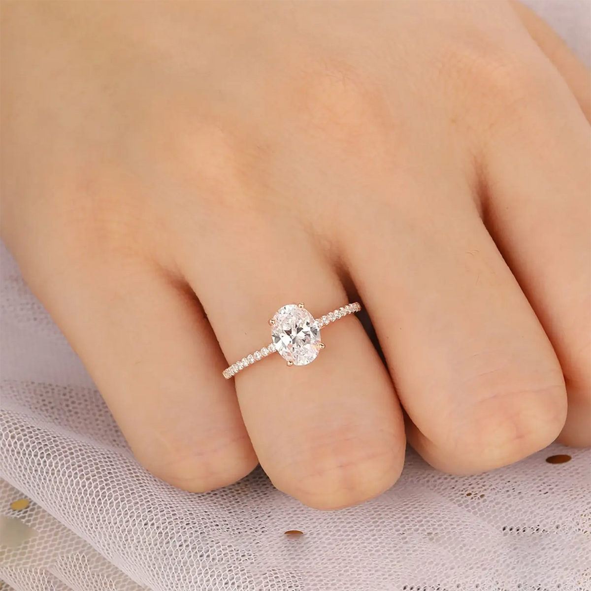 Serenity Glow Oval Lab Diamond Engagement Ring Minimalist Semi-Eternity Ring | ORLEONE