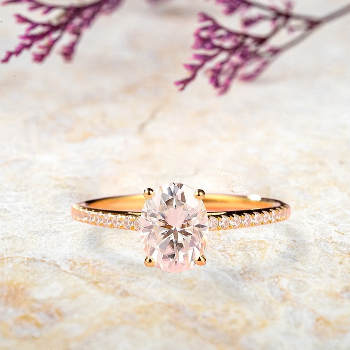 Serenity Glow Oval Lab Diamond Engagement Ring Minimalist Semi-Eternity Ring | ORLEONE