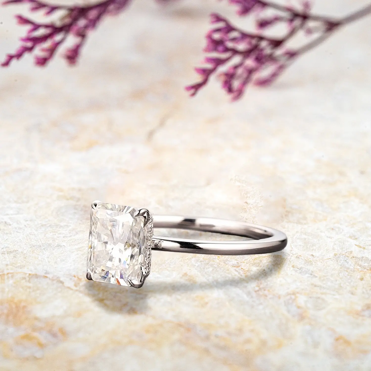 Celestia Emerald Cut – Hidden Halo Lab Diamond Engagement Ring