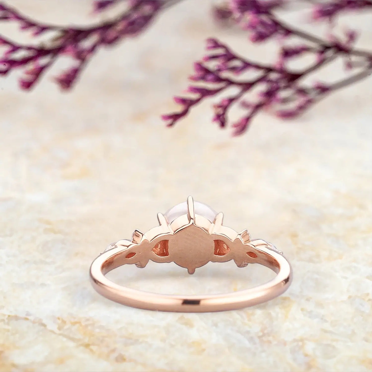Art Deco Akoya Pearl & Opal Engagement Ring in Solid Gold june birthstone ring for laides promise gift
