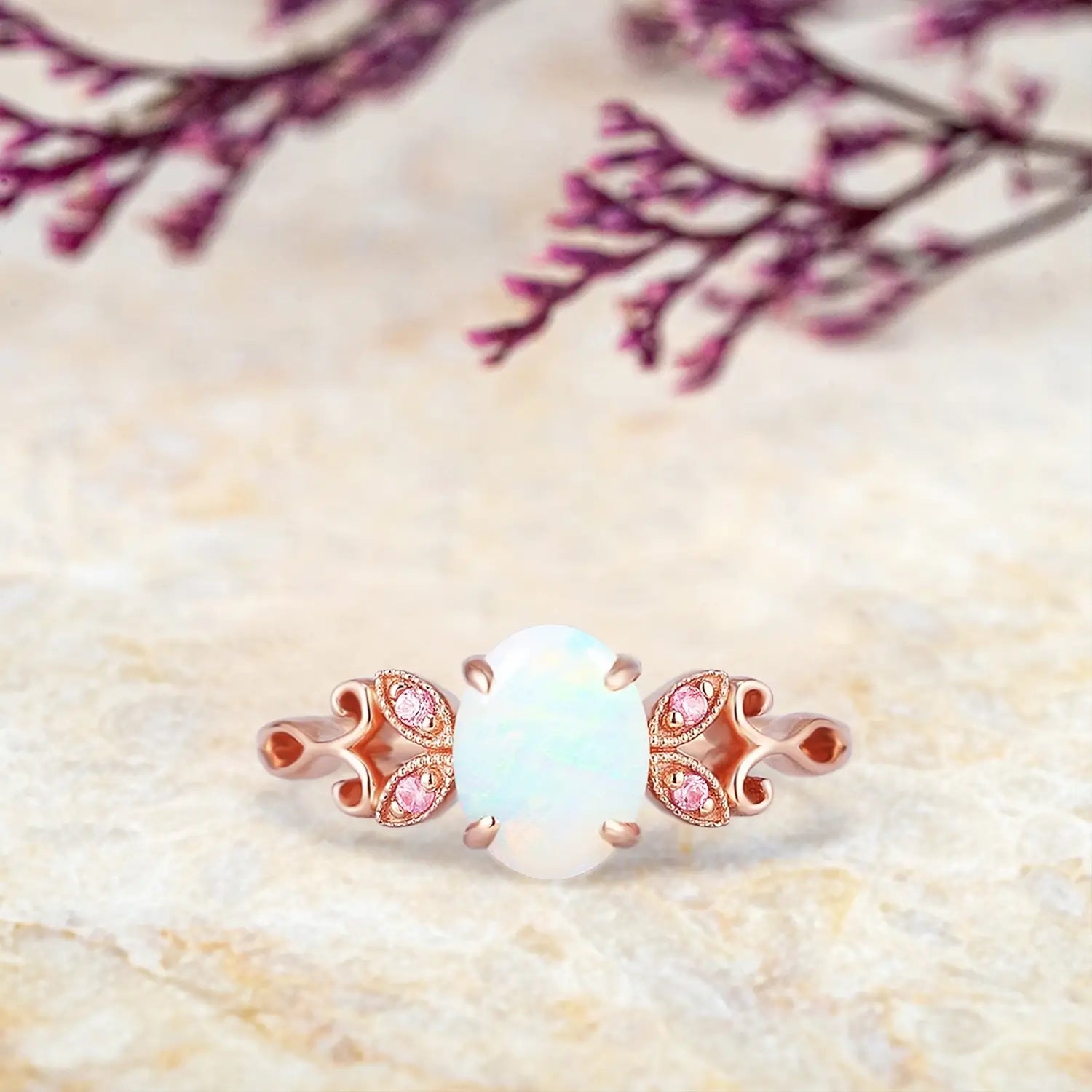 Orleone Vintage Opal Engagement Ring with Butterfly Bow Design | Handmade Solid Gold Promise Ring | October Birthstone Jewelry