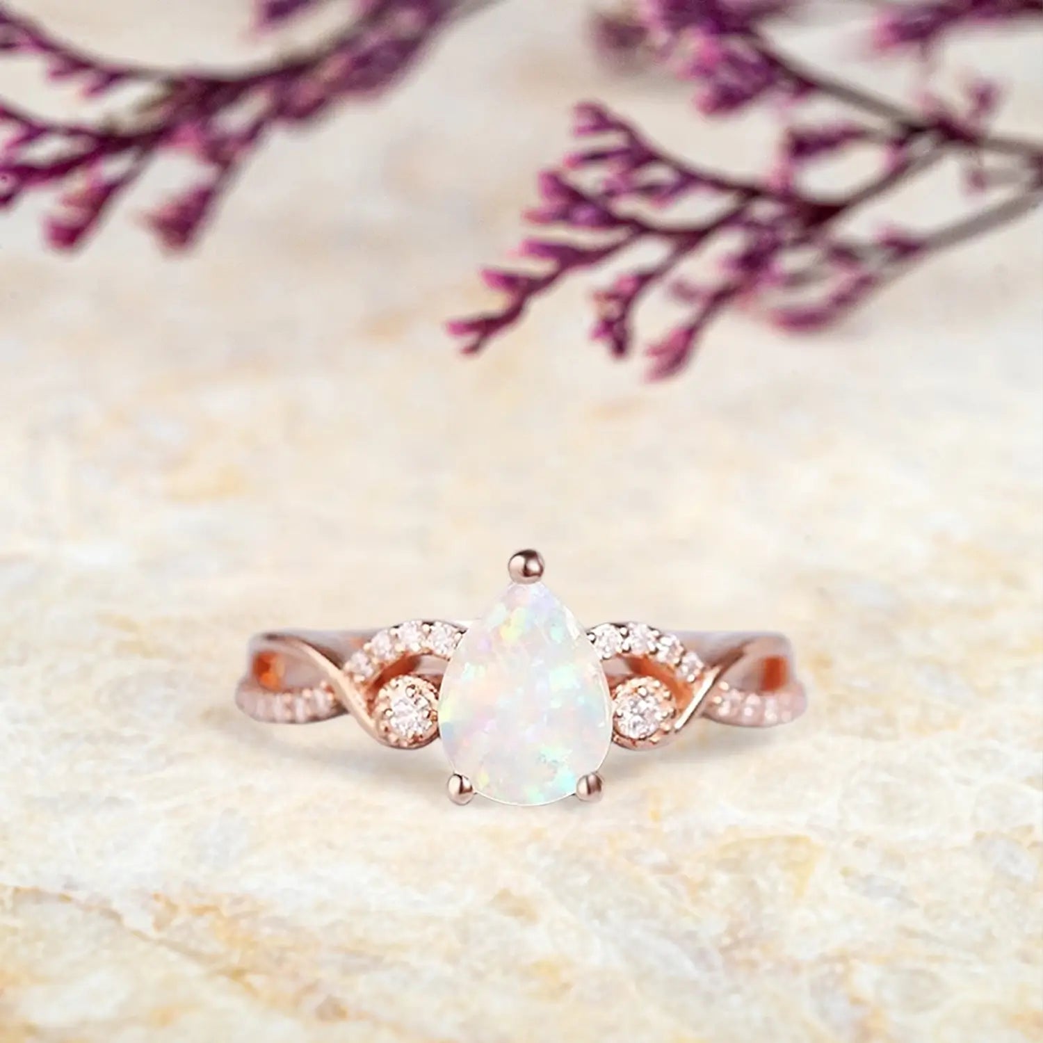 orleone Pear Cut Opal Engagement Ring | Twisted Rose Gold October Birthstone Promise Ring