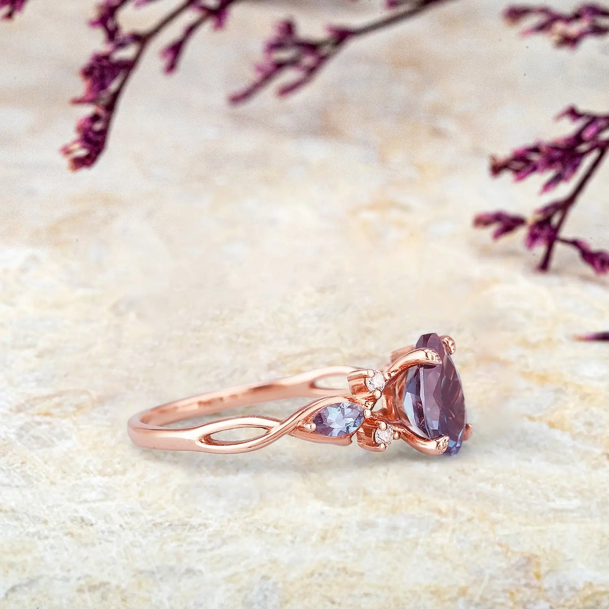 Eternal Twilight – Vintage Alexandrite Engagement Ring | Custom Unique Pear Cut Wedding Ring | Luxury Promise Rings | Custom Engraved Anniversary Ring
