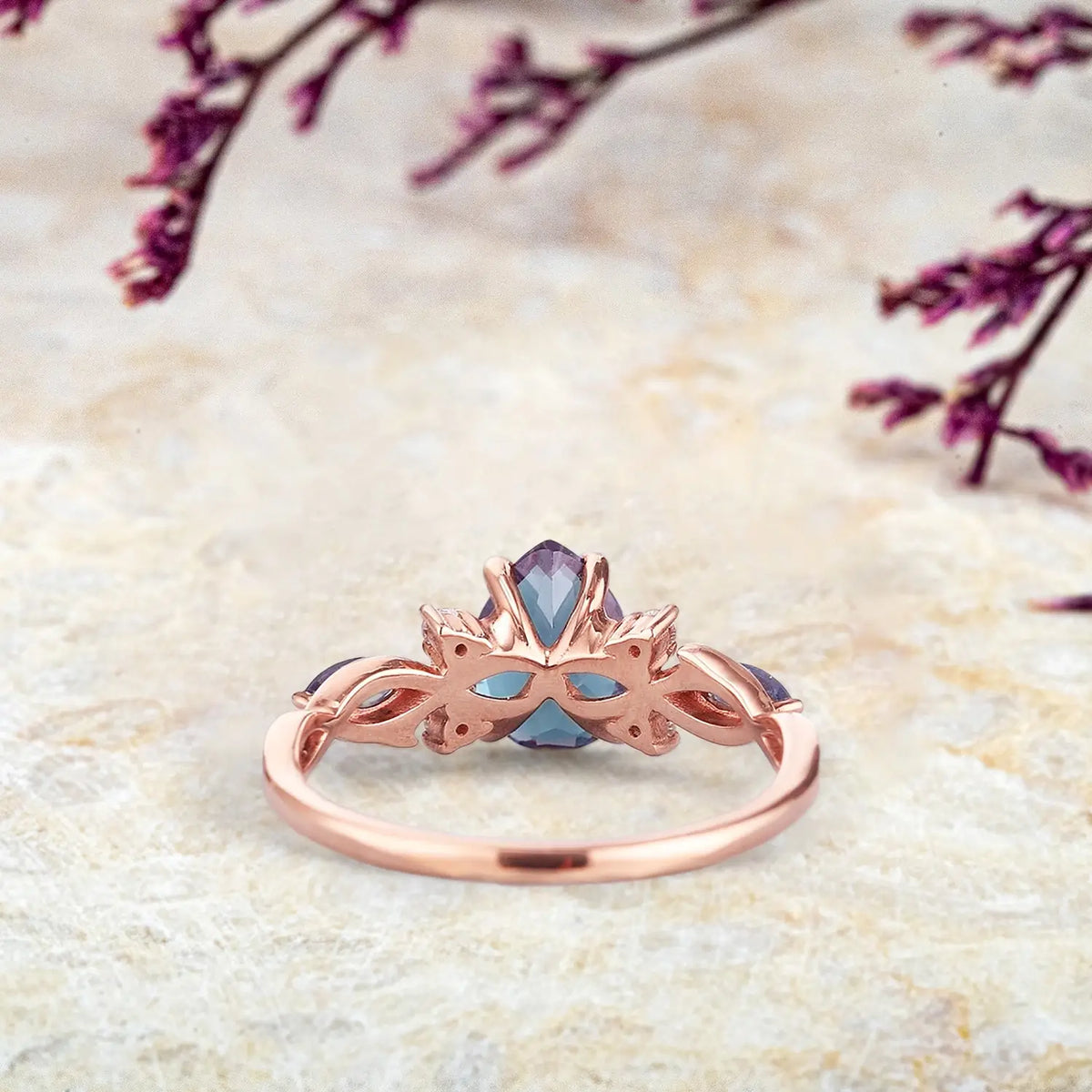 Eternal Twilight – Vintage Alexandrite Engagement Ring | Custom Unique Pear Cut Wedding Ring | Luxury Promise Rings | Custom Engraved Anniversary Ring