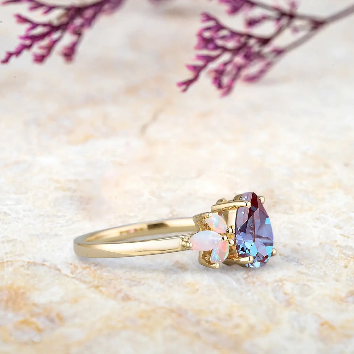 Pear Alexandrite & Opal Cluster Engagement Ring custom gold ring orleone jewelry