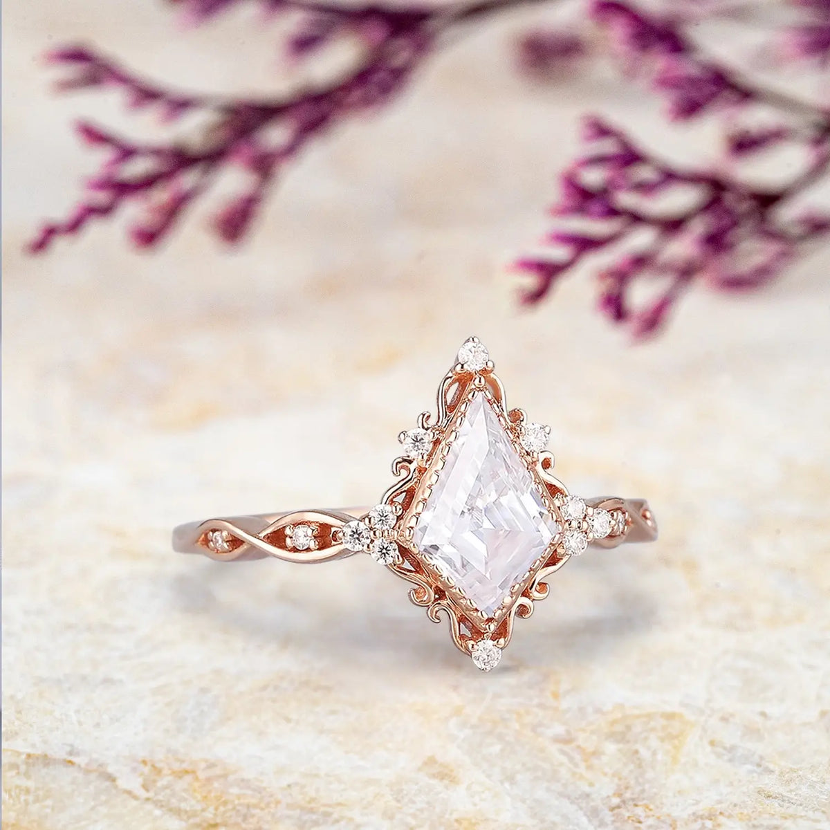 Vintage Kite Moissanite Engagement Ring Rose Gold 18K anniverary rings for women gift