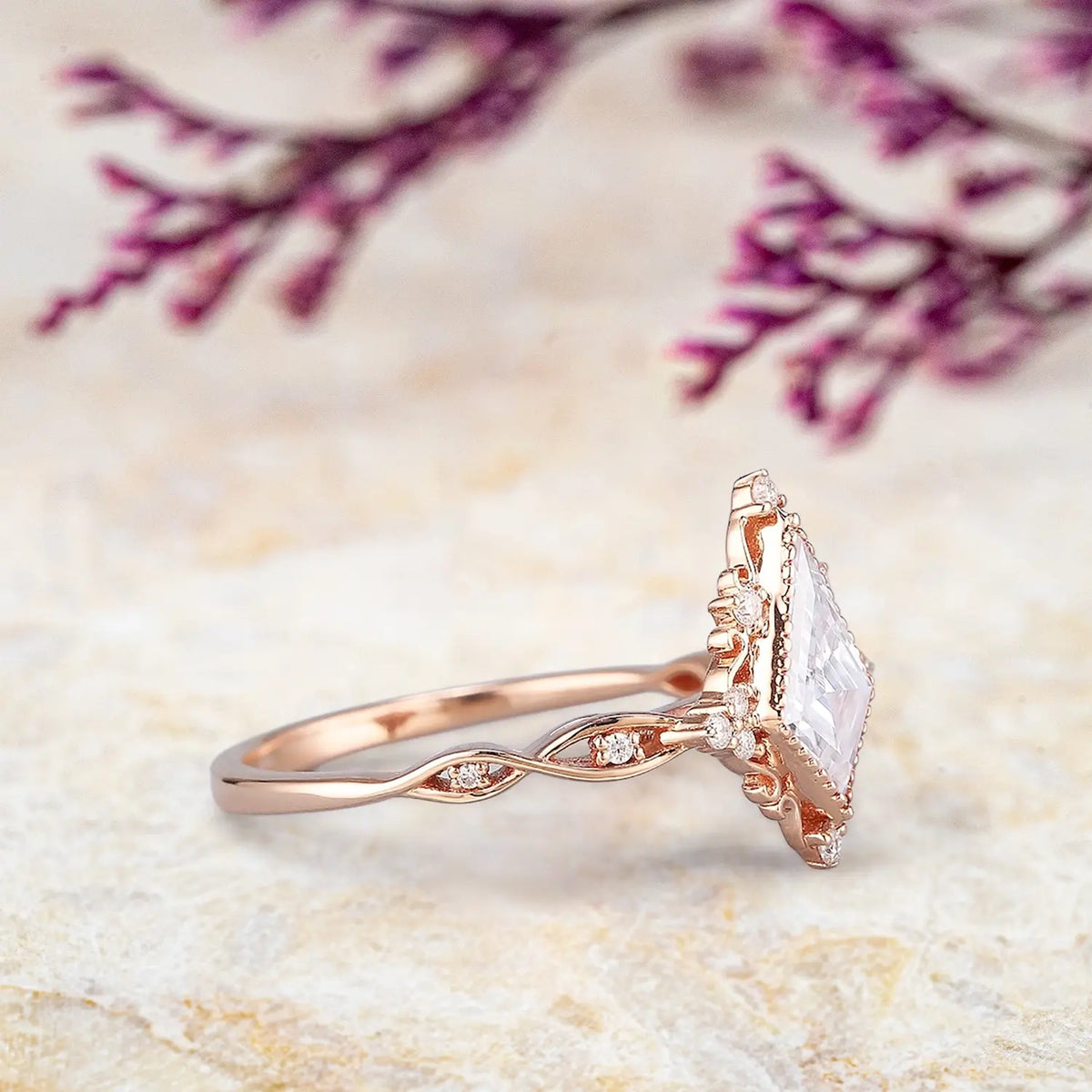 Vintage Kite Moissanite Engagement Ring Rose Gold 18K anniverary rings for women gift