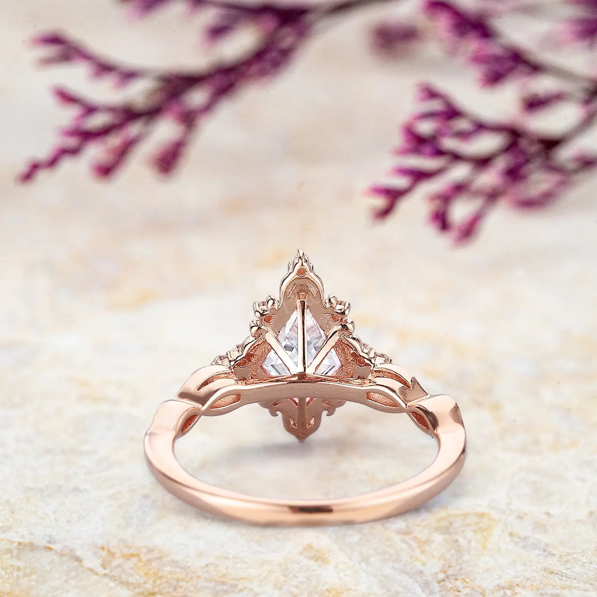Vintage Kite Moissanite Engagement Ring Rose Gold 18K anniverary rings for women gift