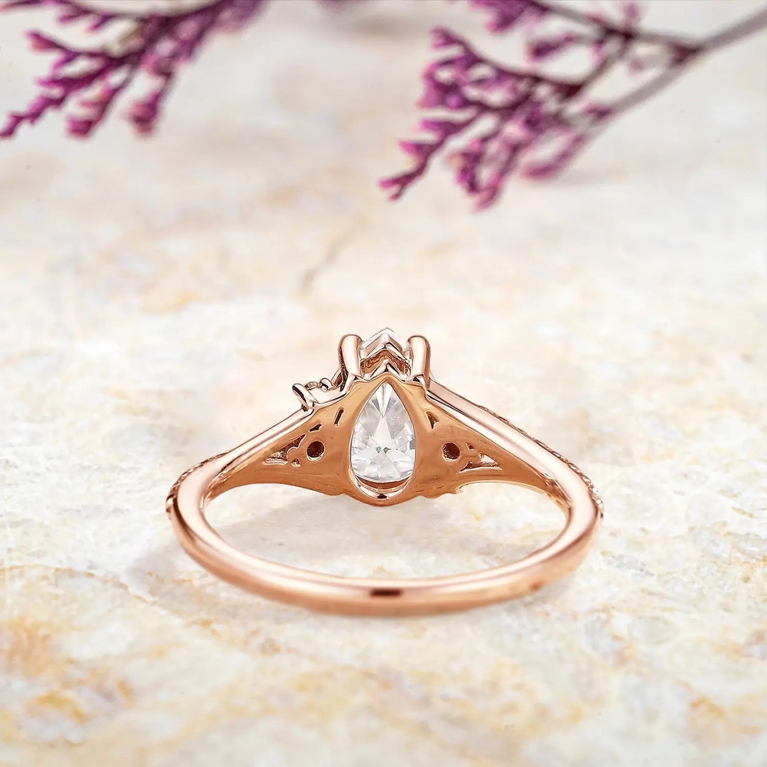 Pear Cut Moissanite Engagement Ring Art Deco Promise Anniversary Gift – Elowen