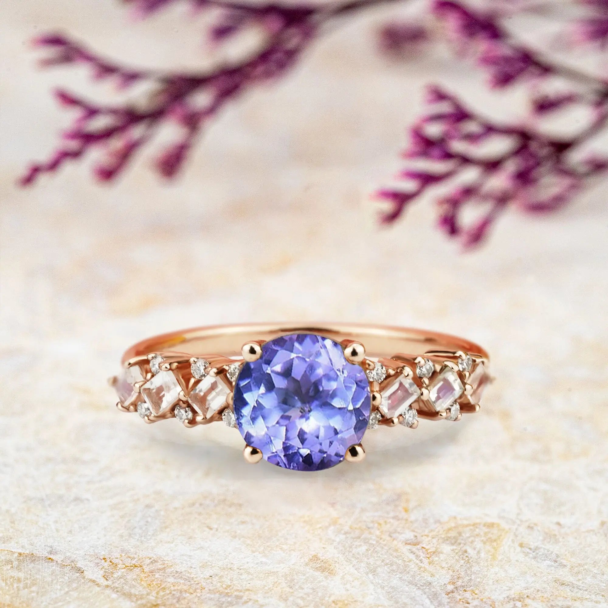 Round Tanzanite Engagement Rings – December Birthstone Ring modern jewelry