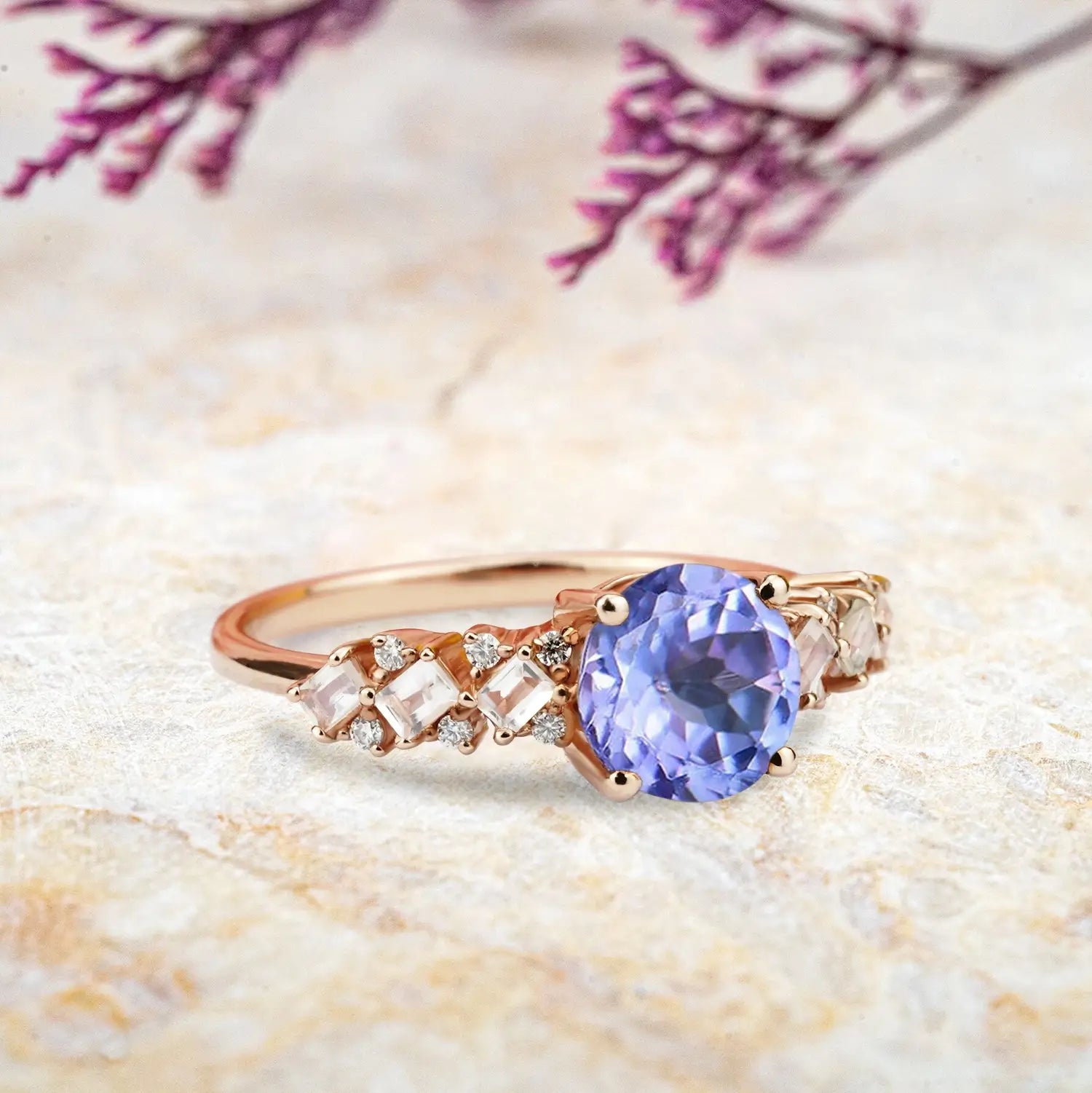 Round Tanzanite Engagement Rings – December Birthstone Ring modern jewelry