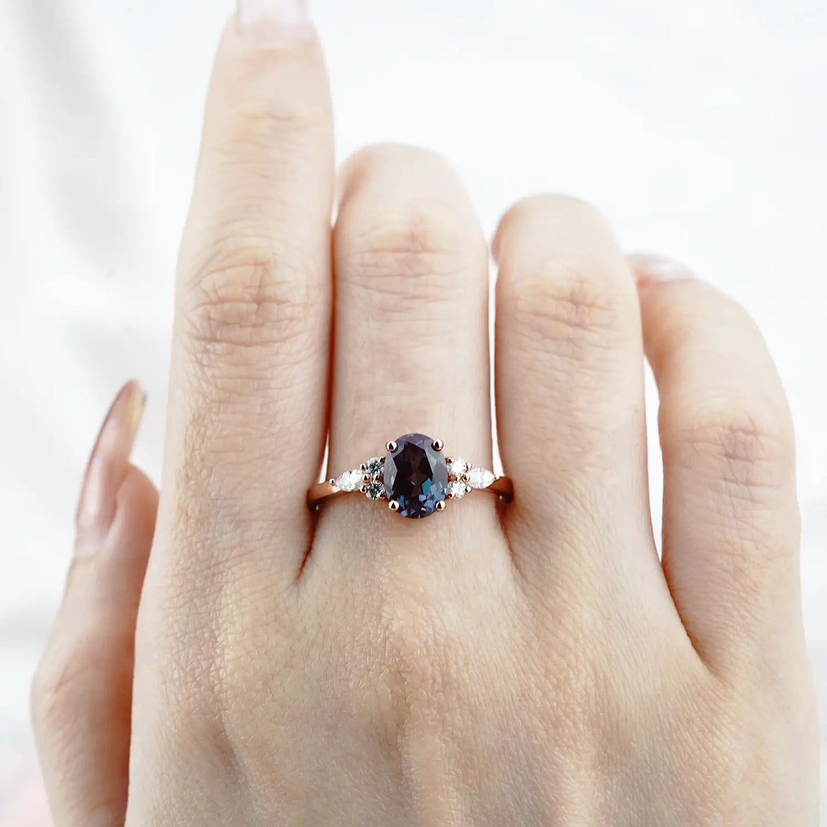 Oval Alexandrite Cluster Engagement Rings Timeless & Elegant June Birthstone Ring for women promise gift