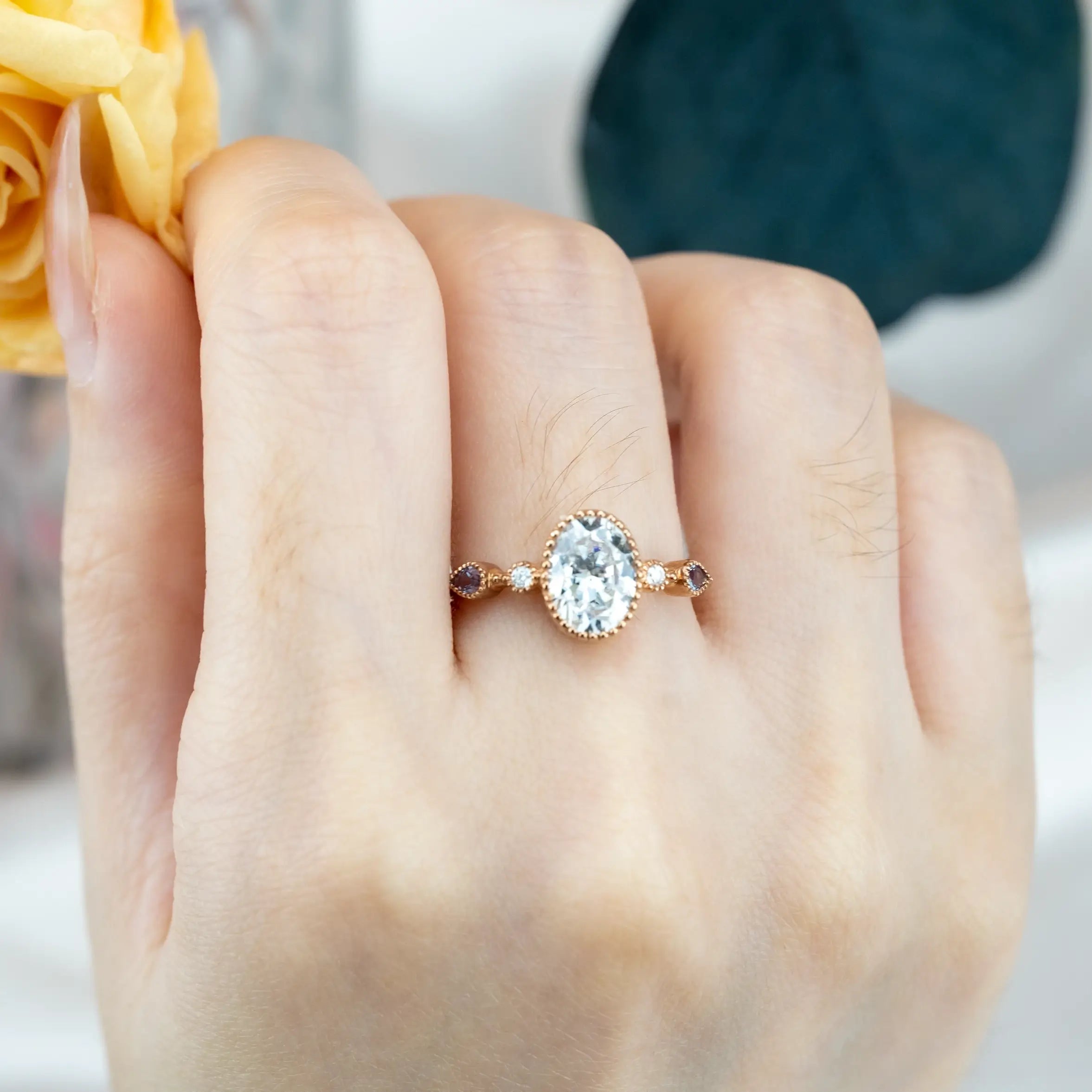 Vintage Moissanite Engagement Rings | Bezel Set Five-Stone Ring Classic Rings Oval Cut Moissanite Rings