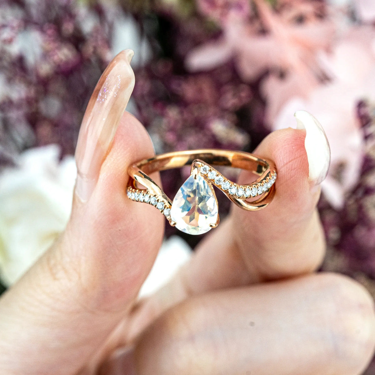 Natural Moonstone Engagement Rings For Ladies Birthstone Anniversary Ring