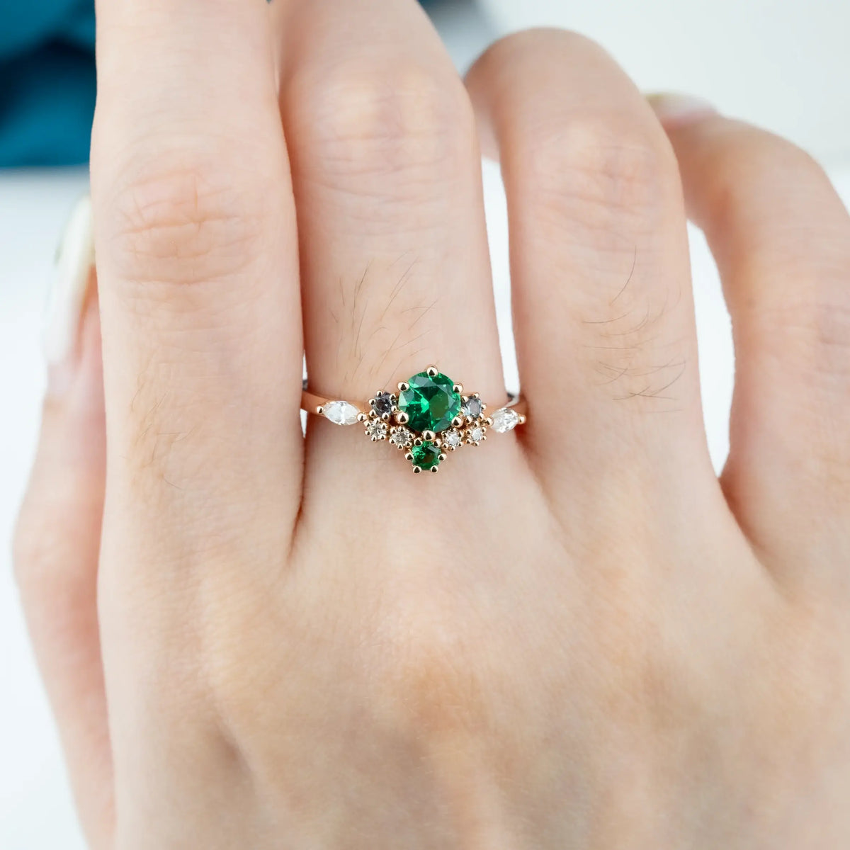 Verdeva Cluster Engagement Ring – Lab Emerald Birthstone Jewelry for ladies