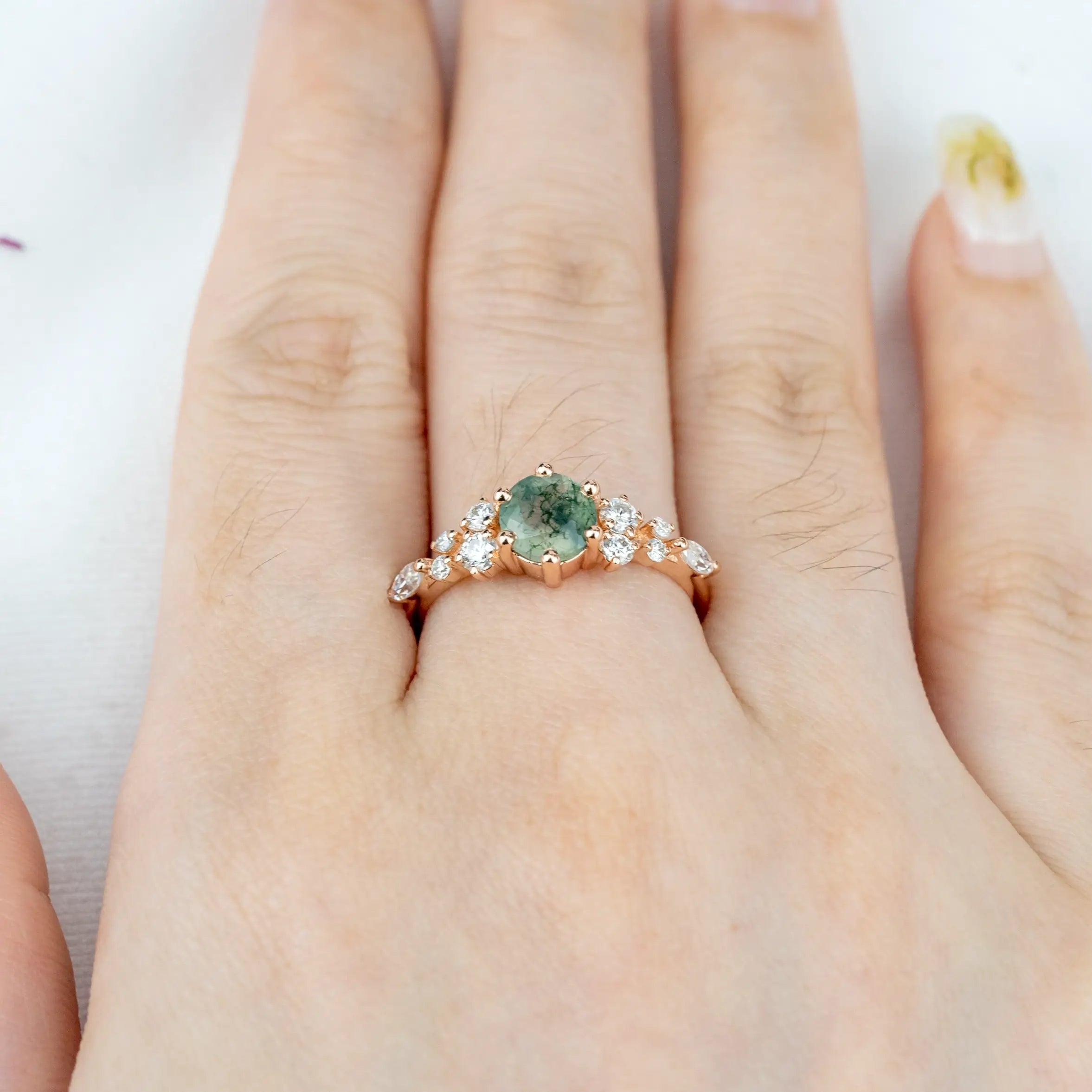 Cluster Rings moss agate ring