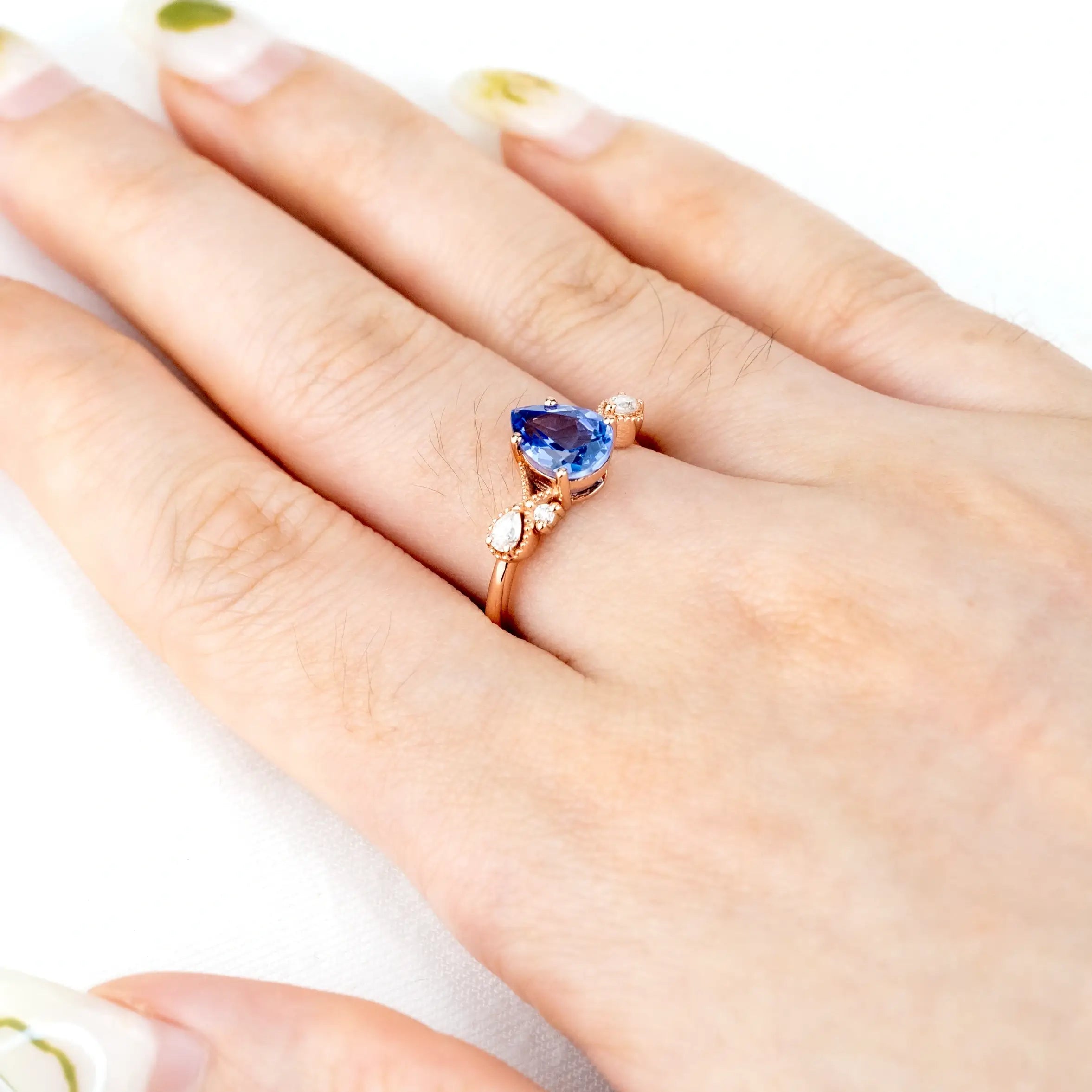 Pear Cut Sapphire Ring Vintage Elegance Engagement Rings Best Handmade Custom Gold Ring for Women September Birthstone Rings