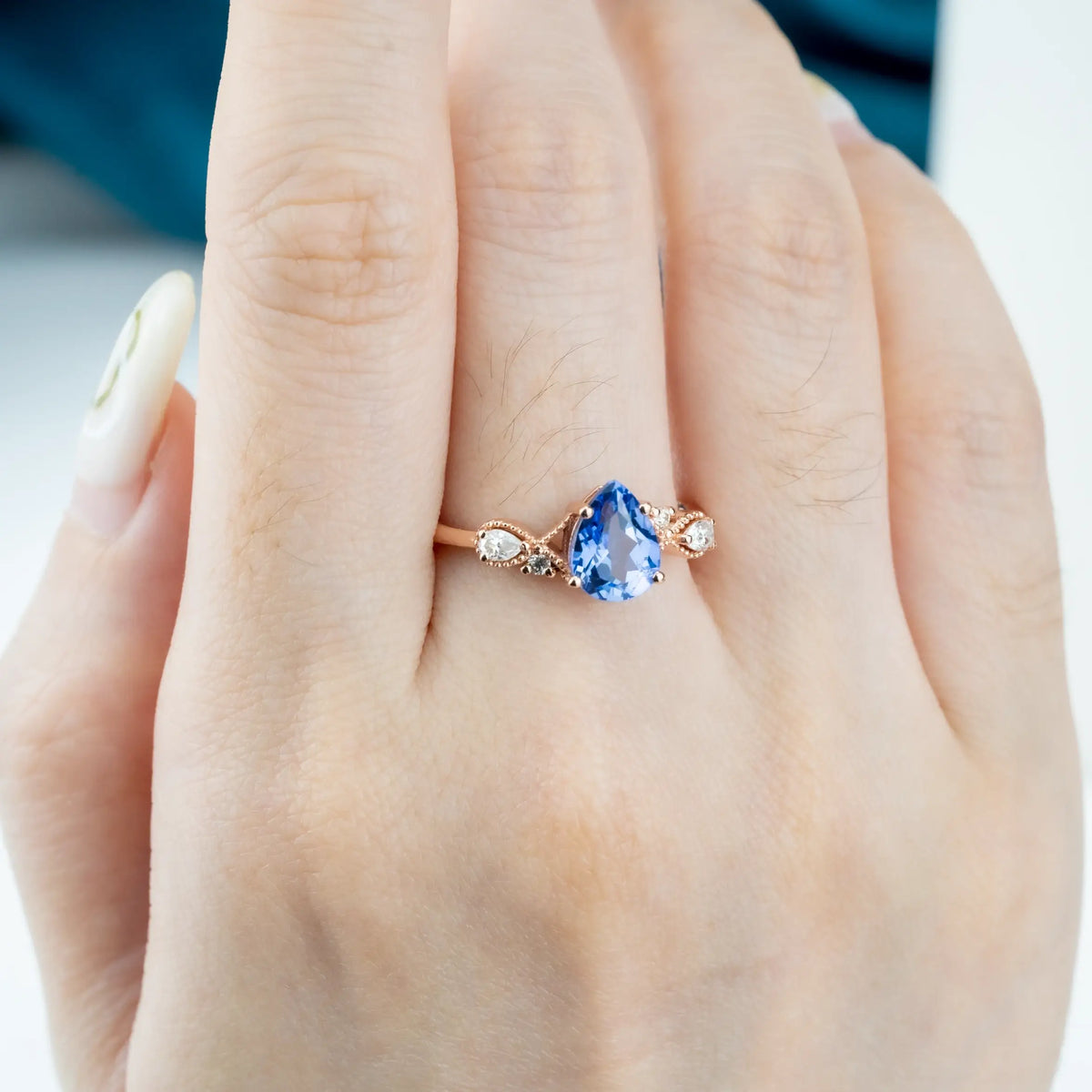 Pear Cut Sapphire Ring Vintage Elegance Engagement Rings Best Handmade Custom Gold Ring for Women September Birthstone Rings