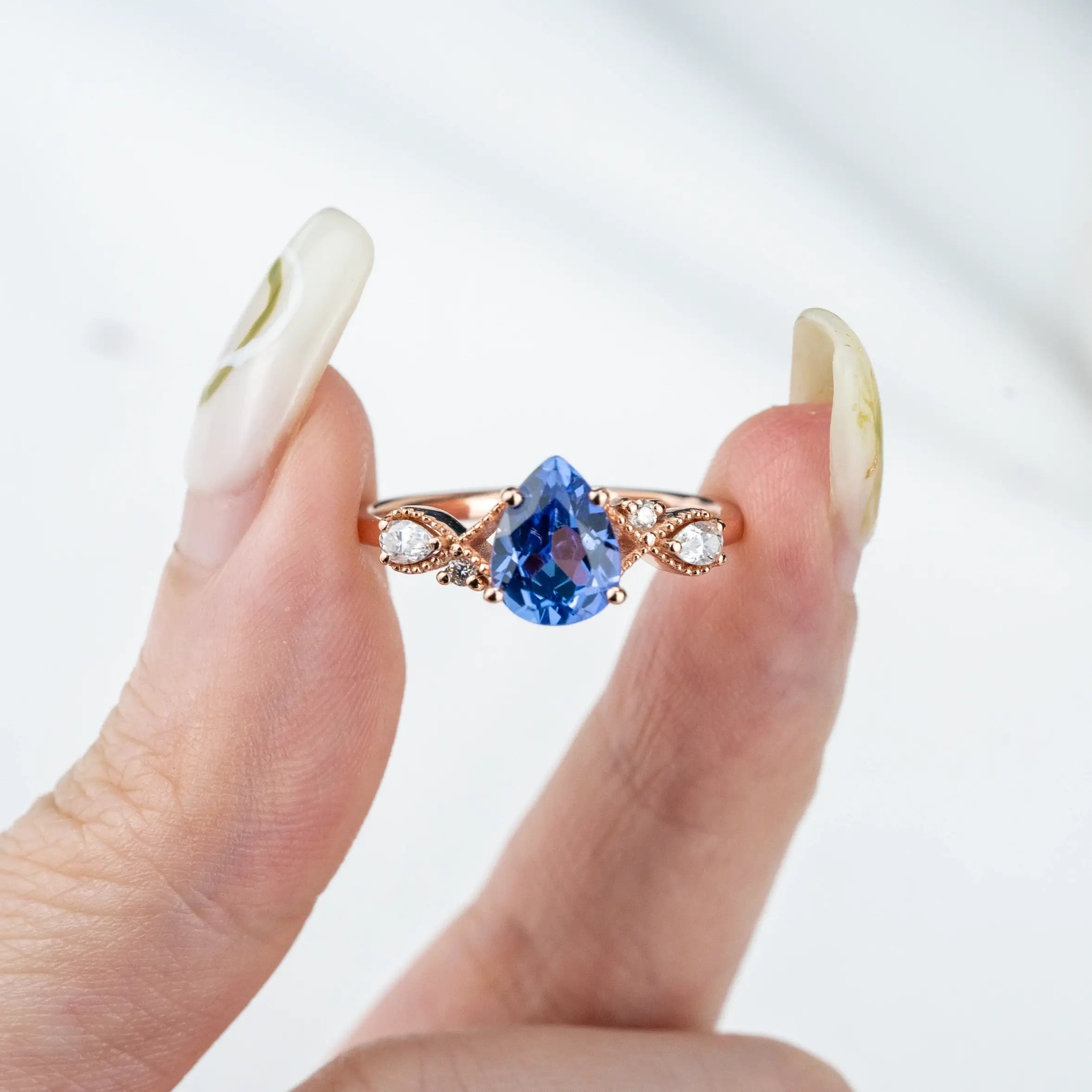 Pear Cut Sapphire Ring Vintage Elegance Engagement Rings Best Handmade Custom Gold Ring for Women September Birthstone Rings