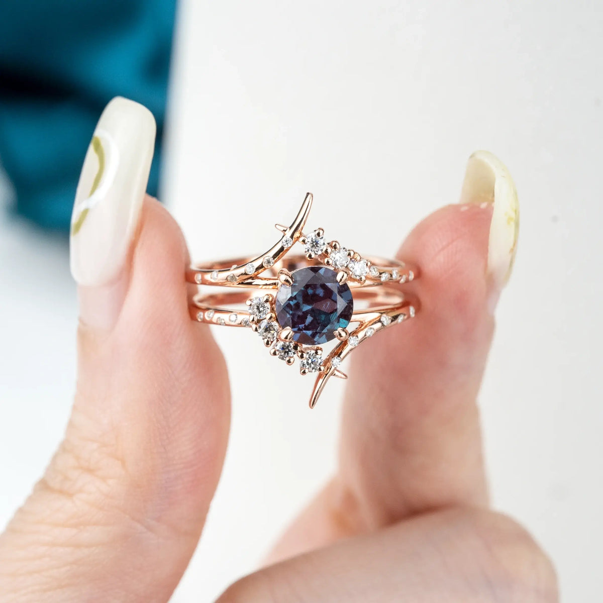 Art Alexandrite Engagement Rings Custom Unique June Birthstone Ring anniversary ring for ladies promise gift round cut