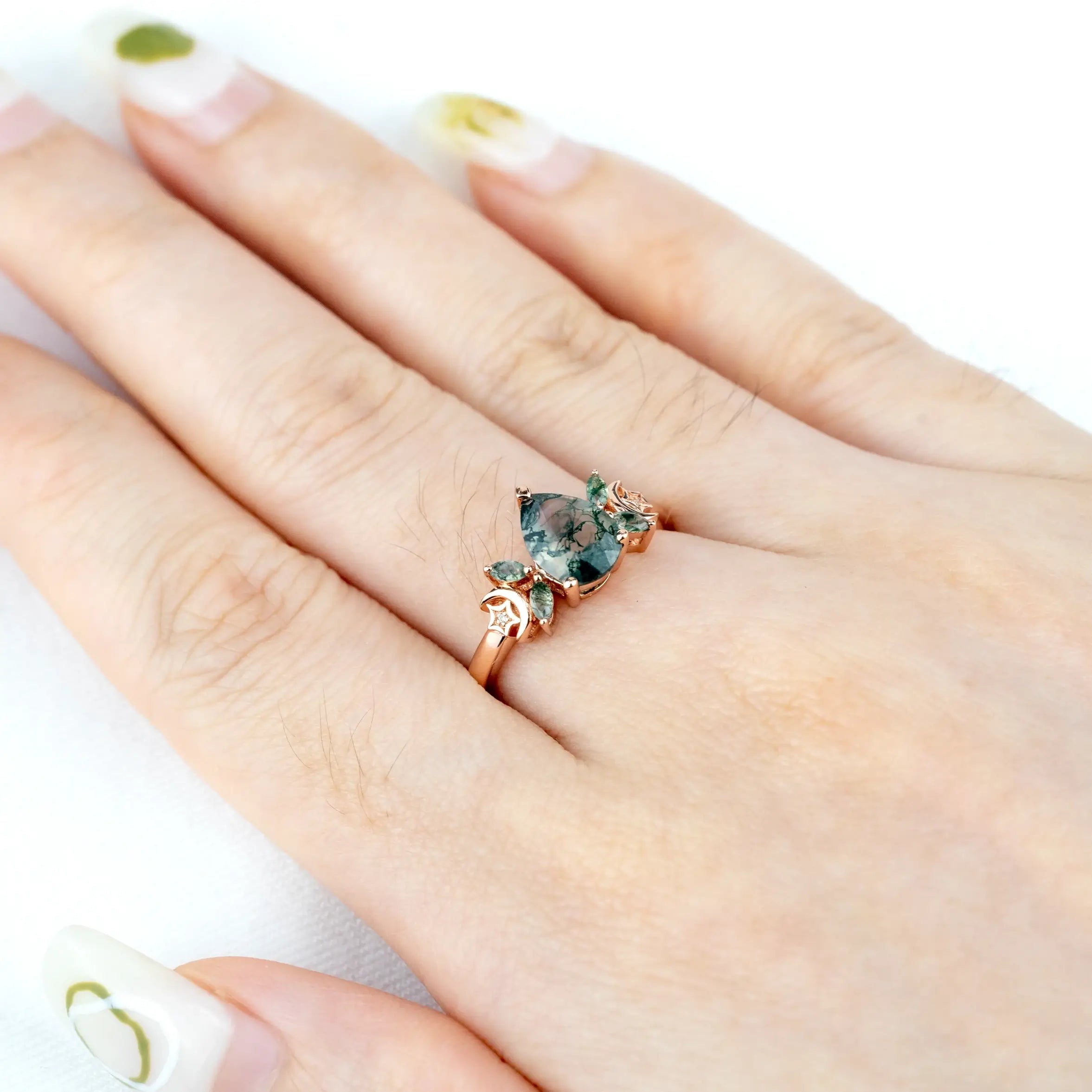 moss agate engagement rings for women