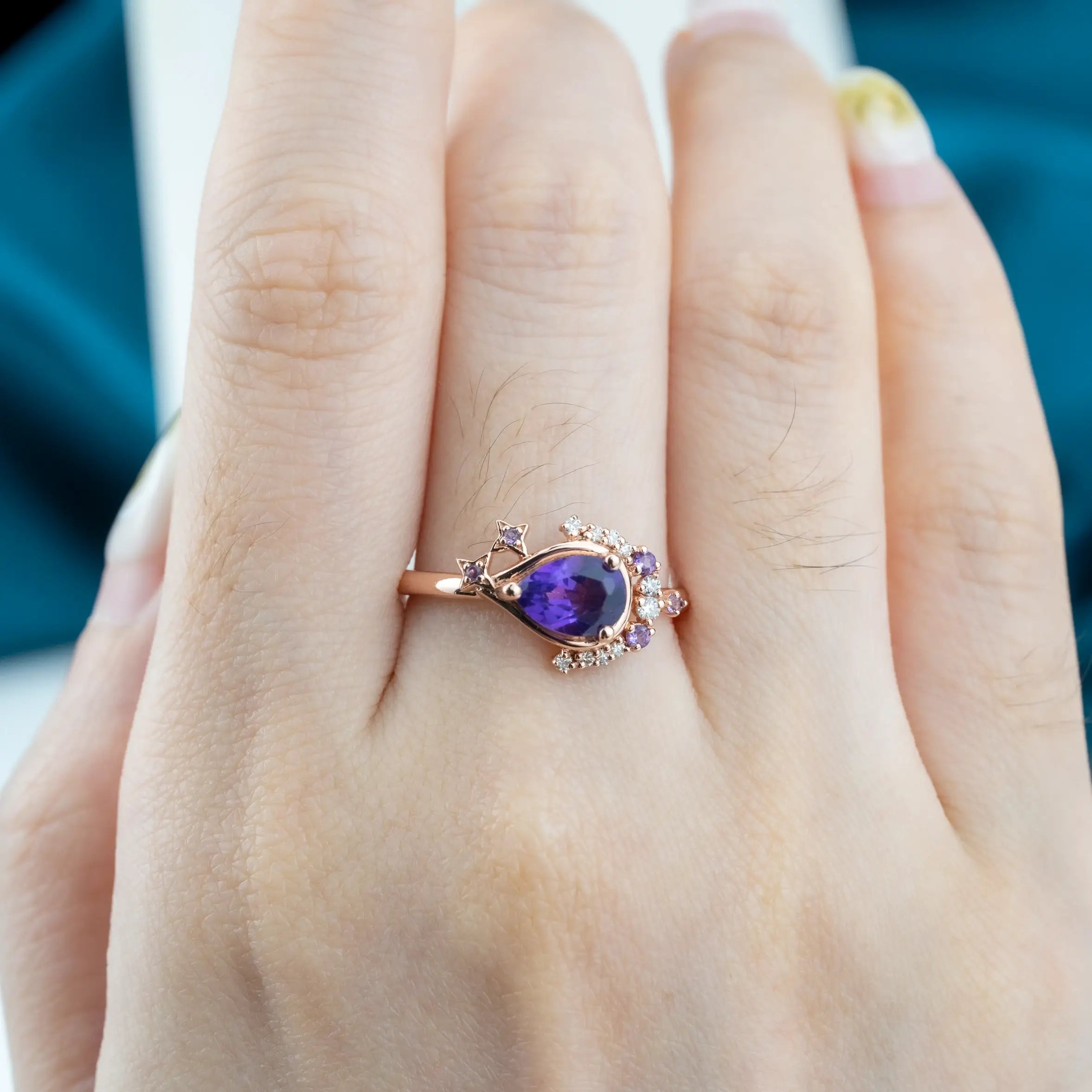 Art Rings Design Moon Style Amethyst Engagement Rings February Birthstone Rings ORLEONE Jewelry Brand Custom