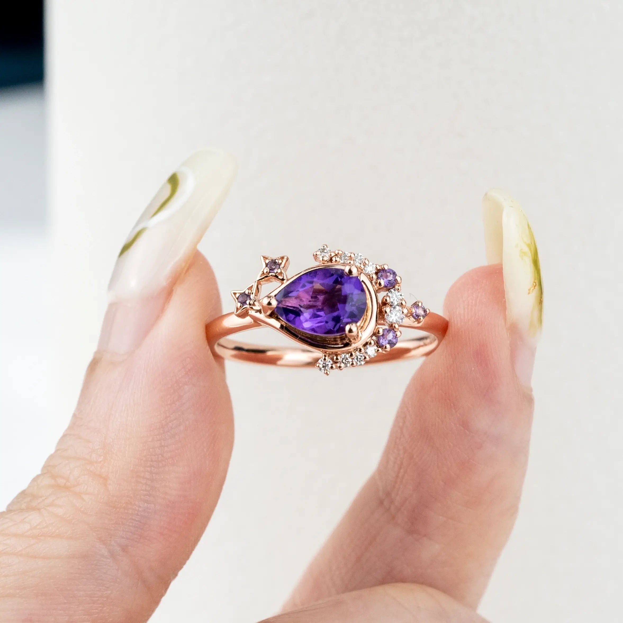 Art Rings Design Moon Style Amethyst Engagement Rings February Birthstone Rings ORLEONE Jewelry Brand Custom