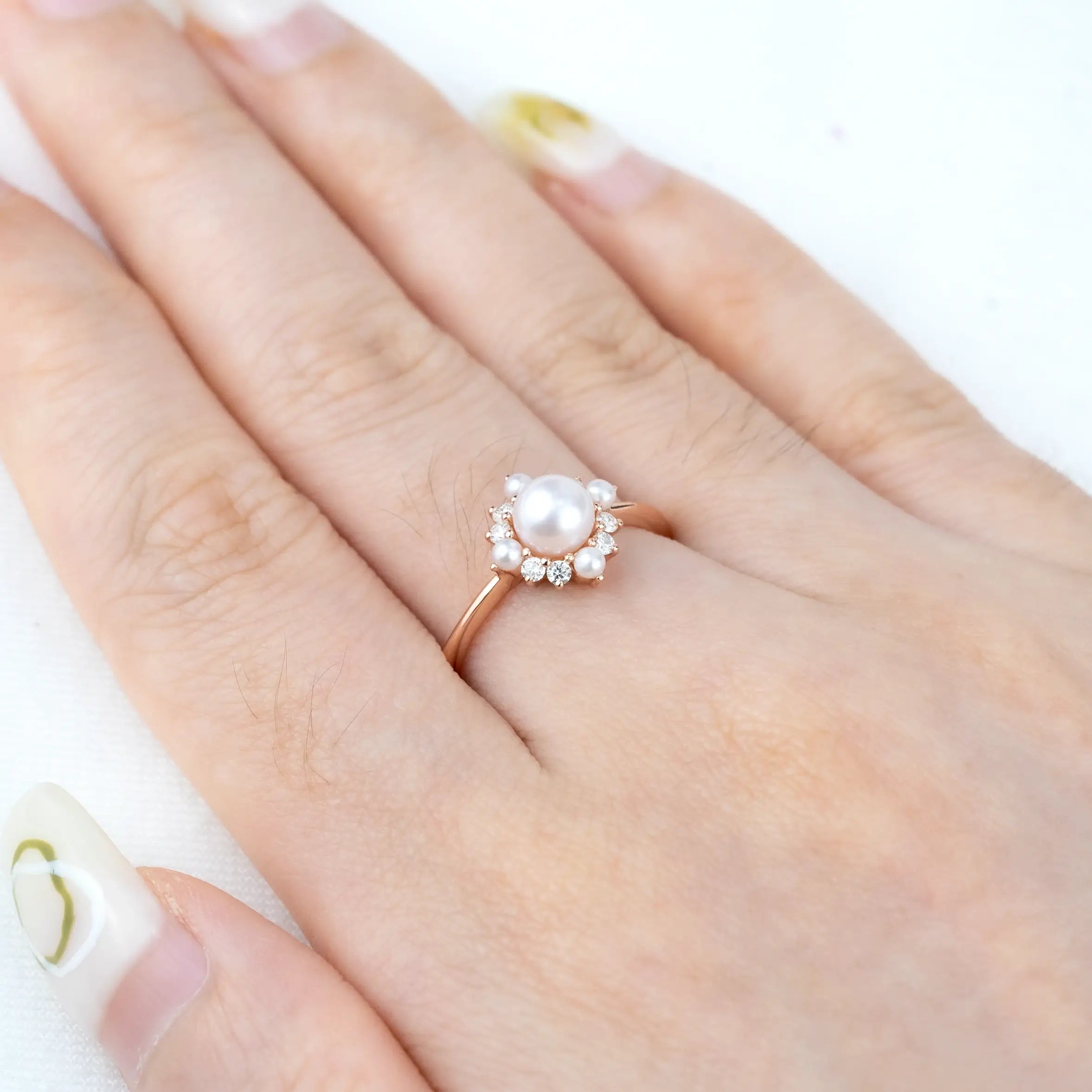 Pearl Ring, a handcrafted floral-inspired piece featuring. custom june birthstone engagement rings for women gift